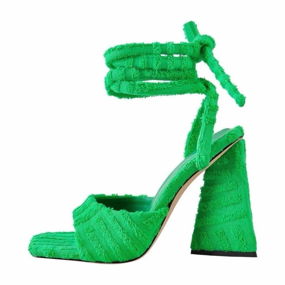 Public Desire ASOS Green Mojito Towelling Wrap Block Heel Strap Sandals US 6 NEW - Picture 16 of 16